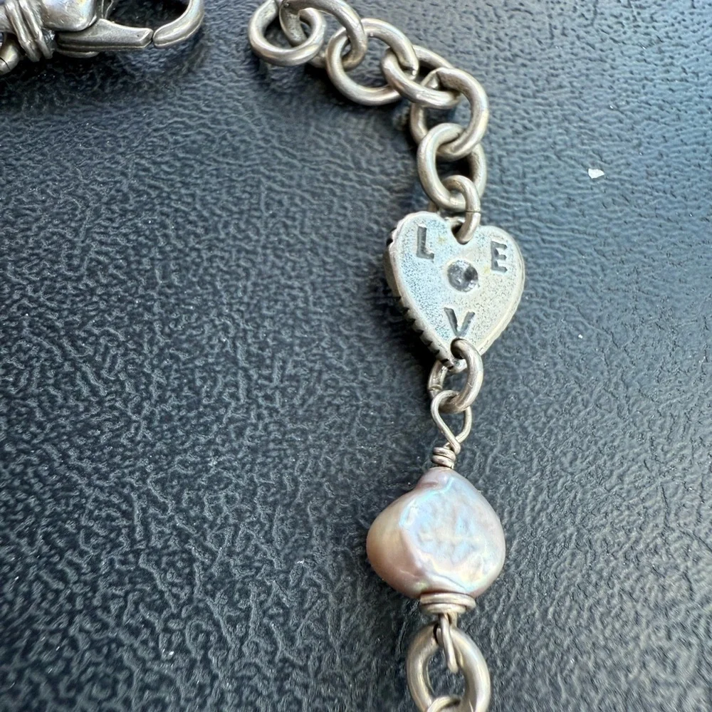 Elegant Sterling Silver Aquamarine & Pearl Bracelet by Alana Leigh Love Signed